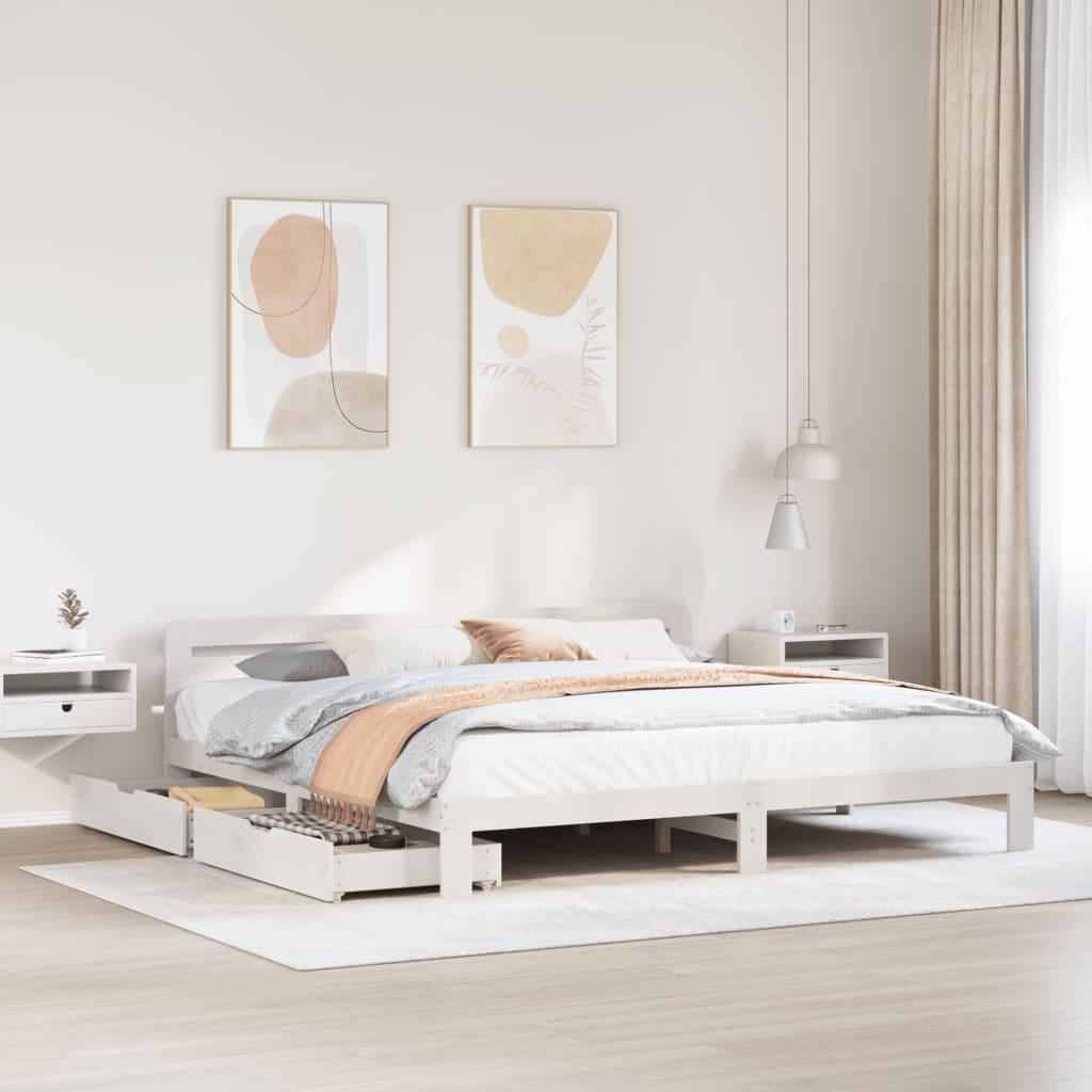 Sengeramme uden madras 200x200 cm massivt fyrretræ hvid billede