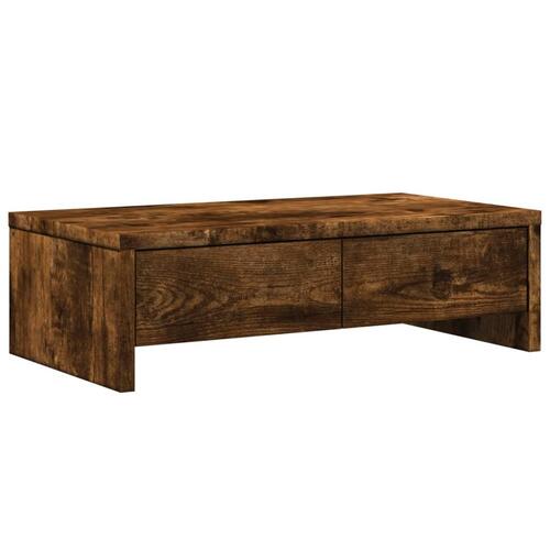 Skærmholder med skuffer 50x27x15 cm konstrueret træ røget eg