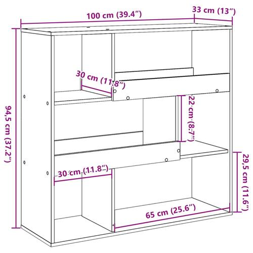Bogreol/rumdeler 100x33x94,5 cm betongrå