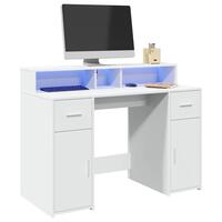 Skrivebord med LED-lys 120x55x91 cm konstrueret træ hvid