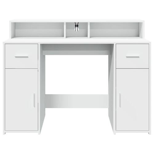Skrivebord med LED-lys 120x55x91 cm konstrueret træ hvid