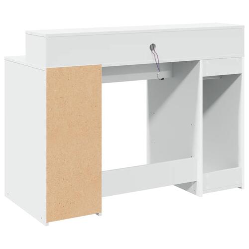 Skrivebord med LED-lys 120x55x91 cm konstrueret træ hvid