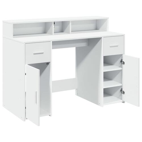 Skrivebord med LED-lys 120x55x91 cm konstrueret træ hvid