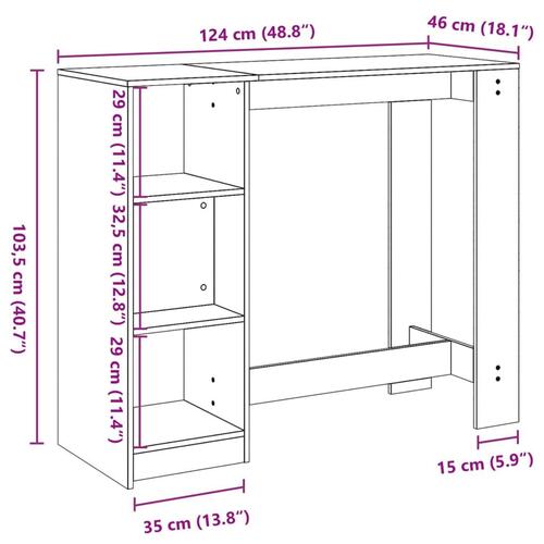 Barbord med hylde 124x46x103,5 cm konstrueret træ brun egetræ