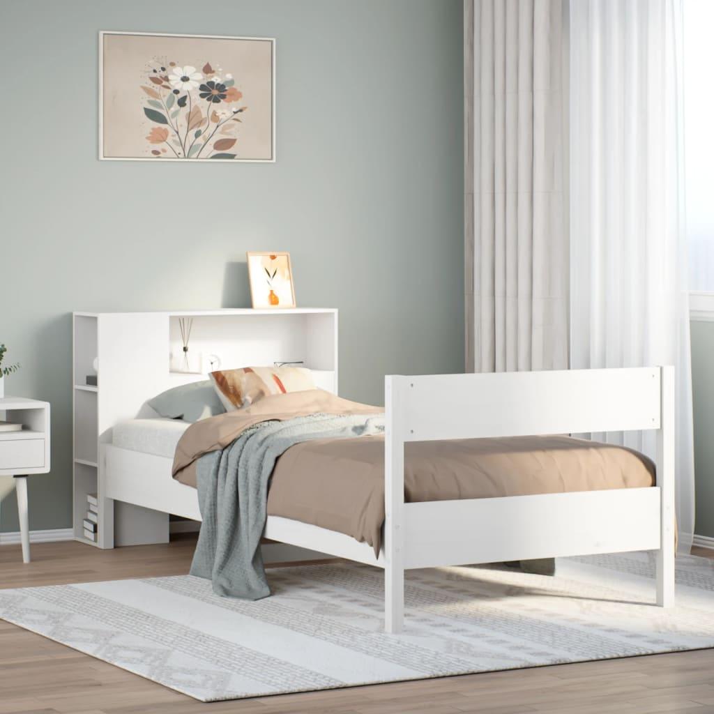 Seng med reol uden madras 75x190 cm massivt fyrretræ hvid billede