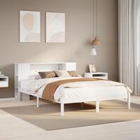 Seng med reol uden madras 120x200 cm massivt fyrretræ hvid
