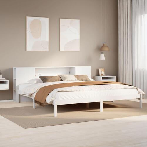 Seng med reol uden madras 180x200 cm massivt fyrretræ hvid