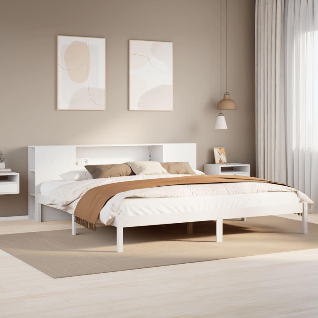 Seng med reol uden madras 180x200 cm massivt fyrretræ hvid