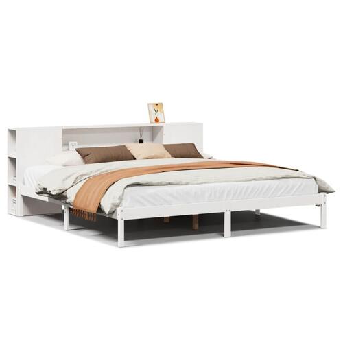 Seng med reol uden madras 180x200 cm massivt fyrretræ hvid