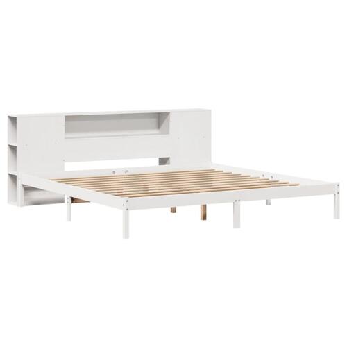 Seng med reol uden madras 180x200 cm massivt fyrretræ hvid