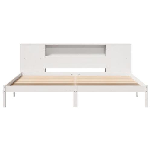 Seng med reol uden madras 180x200 cm massivt fyrretræ hvid