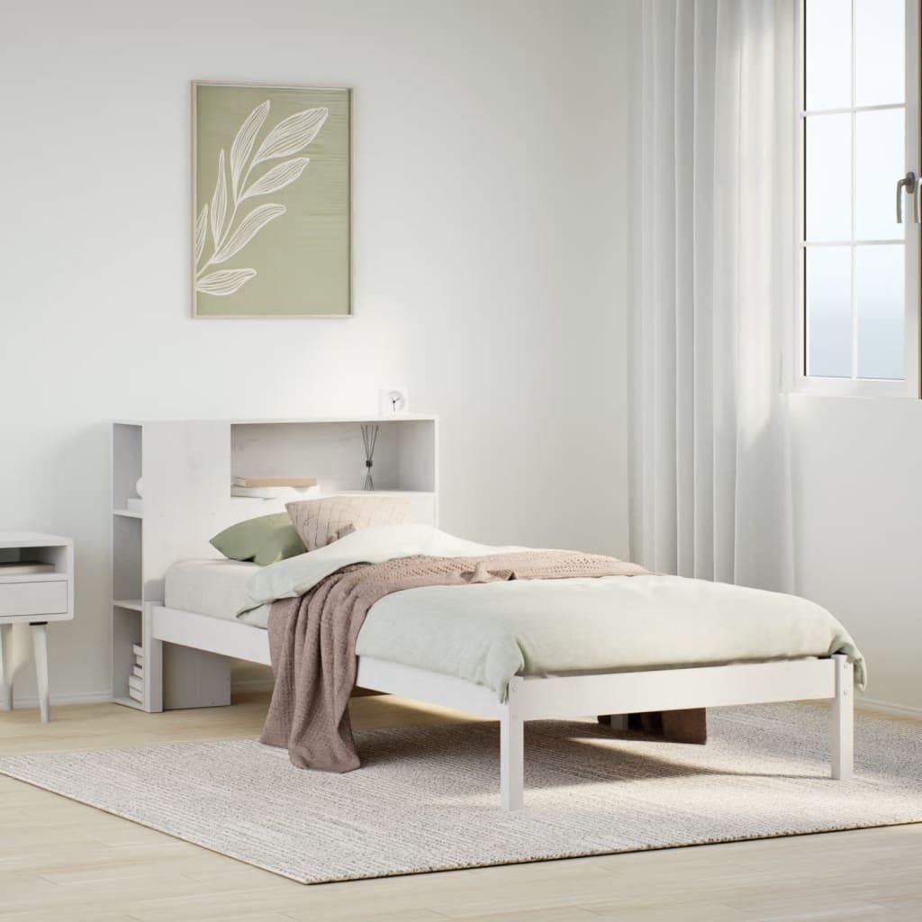 Seng med reol uden madras 100x200 cm massivt fyrretræ hvid