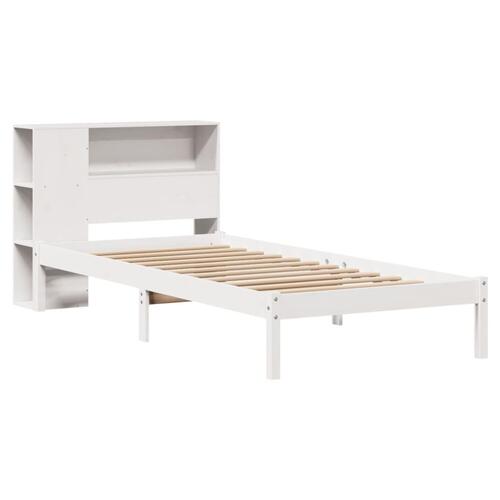 Seng med reol uden madras 100x200 cm massivt fyrretræ hvid