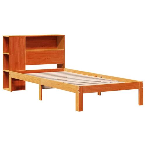 Seng med reol uden madras 90x200 cm massivt fyrretræ gyldenbrun