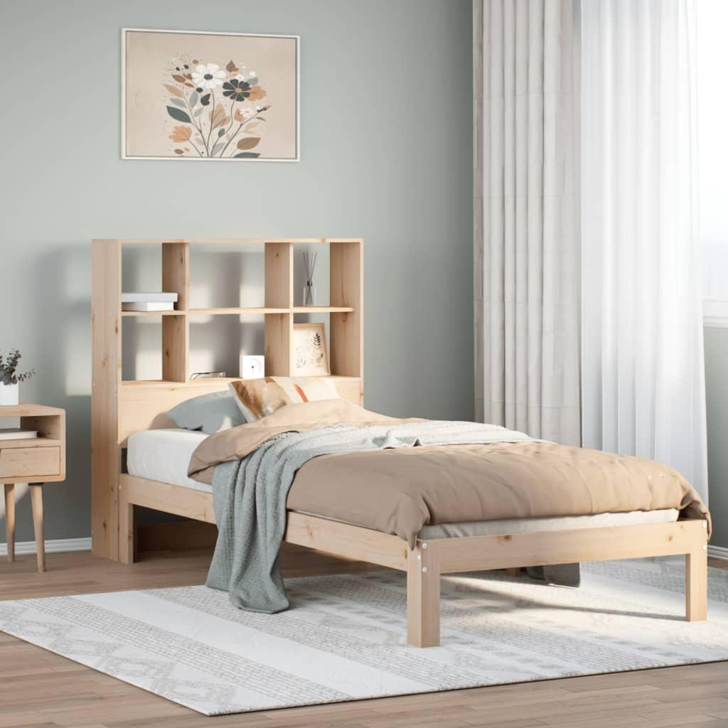 Seng med reol uden madras 75x190 cm massivt fyrretræ