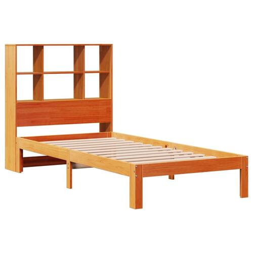 Seng med reol uden madras 90x190 cm massivt fyrretræ gyldenbrun