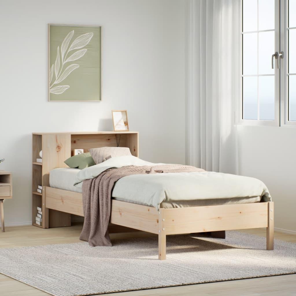 Seng med reol uden madras 75x190 cm massivt fyrretræ billede