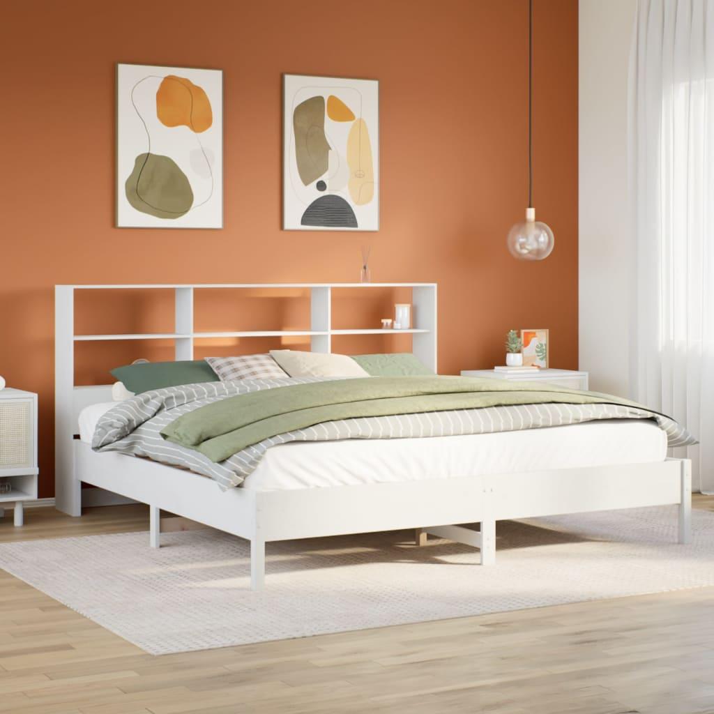 Seng med reol uden madras 180x200 cm massivt fyrretræ hvid billede