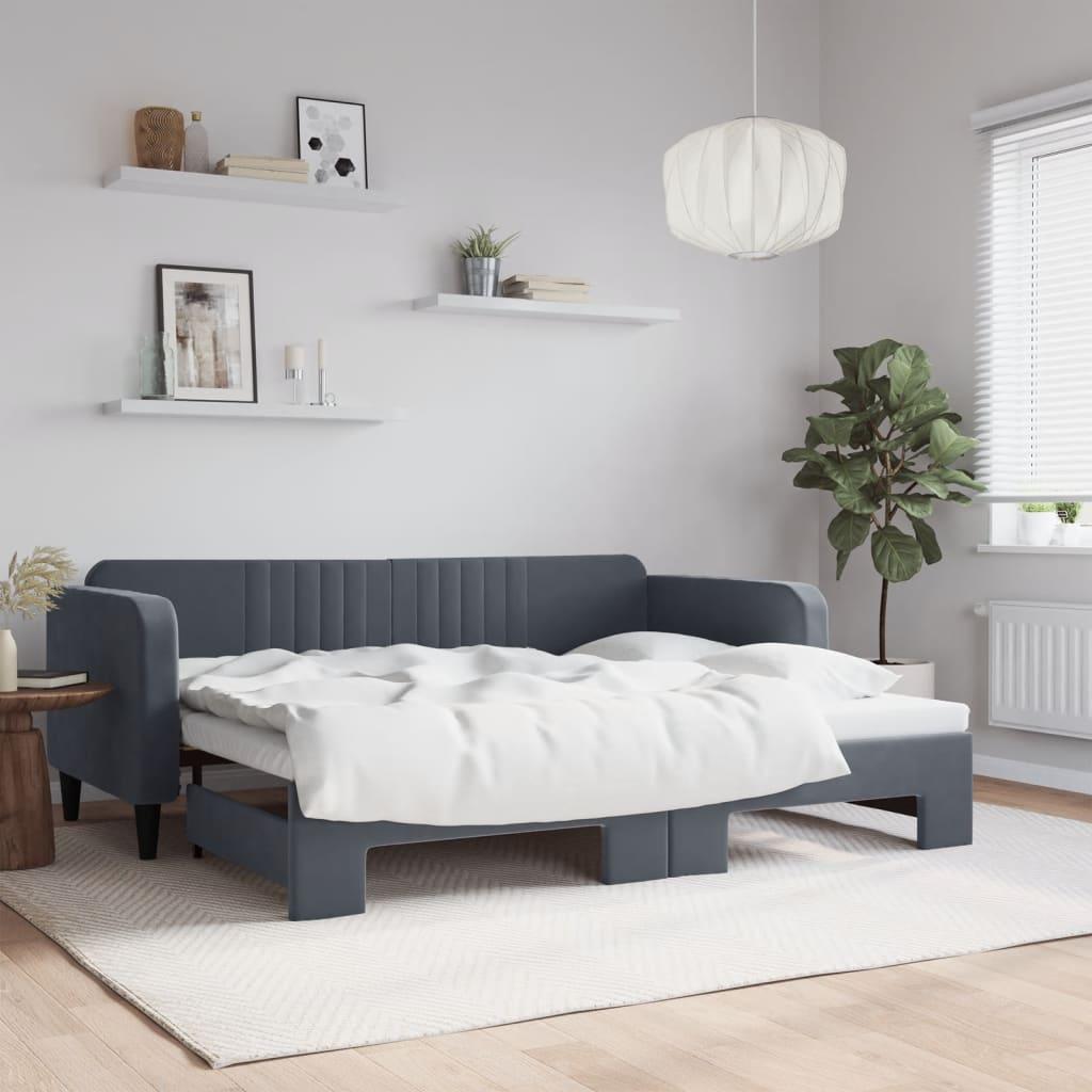 Daybed Velour Mørkegrå - med udtræk / 90 x 200 cm