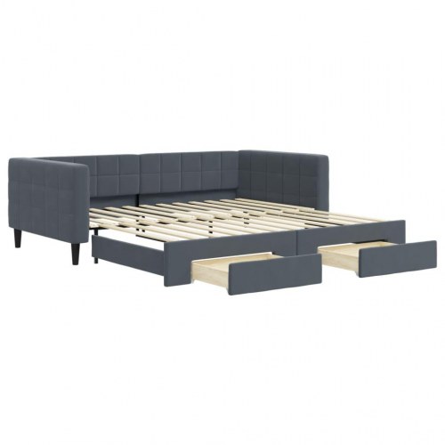 Daybed med udtræk og 2 skuffer i velour - mørkegrå, 100 x 200 cm