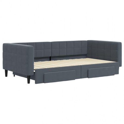 Daybed med udtræk og 2 skuffer i velour - mørkegrå, 100 x 200 cm