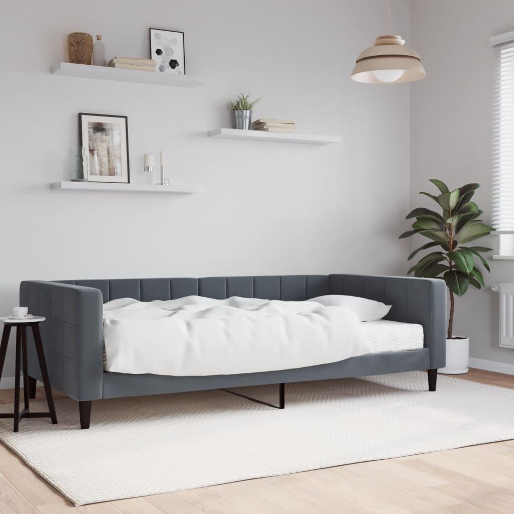 Daybed med madras 100x200 cm velour mørkegrå billede