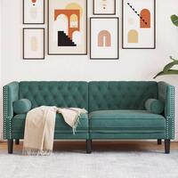 2-personers Chesterfield-sofa med bolsterpuder fløjl mørkegrøn