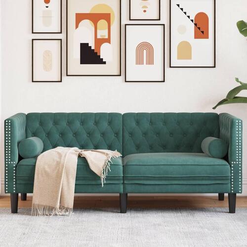 2-personers Chesterfield-sofa med bolsterpuder fløjl mørkegrøn