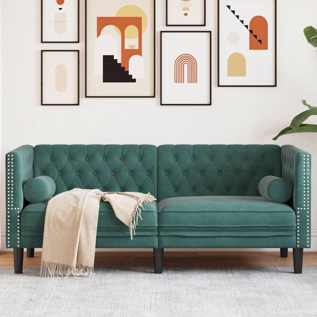 2-personers Chesterfield-sofa med bolsterpuder fløjl mørkegrøn