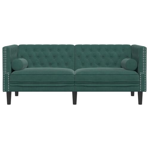 2-personers Chesterfield-sofa med bolsterpuder fløjl mørkegrøn