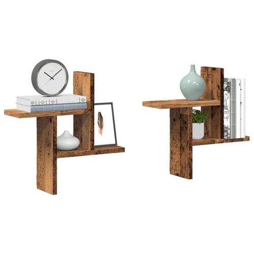 Væghylder 2 stk. 38x12x38 cm konstrueret træ gammelt træ-look