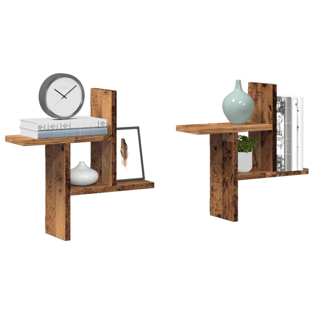 Væghylder 2 stk. 38x12x38 cm konstrueret træ gammelt træ-look