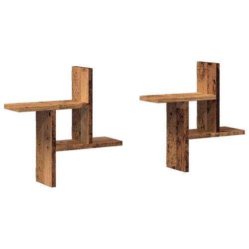 Væghylder 2 stk. 38x12x38 cm konstrueret træ gammelt træ-look