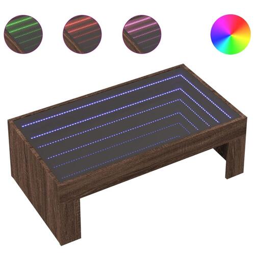 Sofabord med Infinity LED-lys 90x50x30 cm brun egetræsfarve