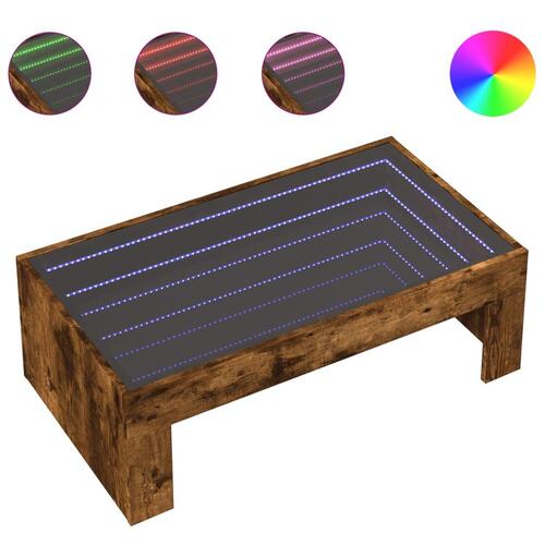 Sofabord med Infinity LED-lys 90x50x30 cm røget egetræsfarve