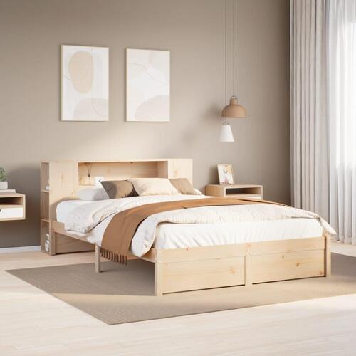 Seng med reol uden madras 120x200 cm massivt fyrretræ