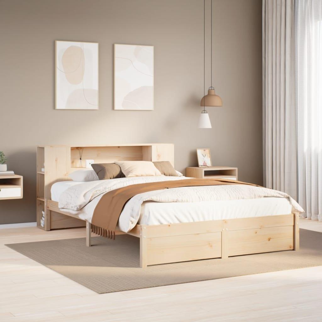 Seng med reol uden madras 120x200 cm massivt fyrretræ