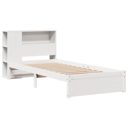 Seng med reol uden madras 100x200 cm massivt fyrretræ hvid