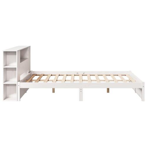 Seng med reol uden madras 140x200 cm massivt fyrretræ hvid