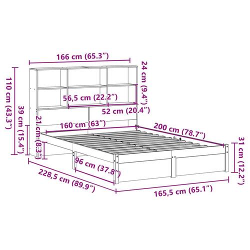 Seng med reol uden madras 160x200 cm massivt fyrretræ