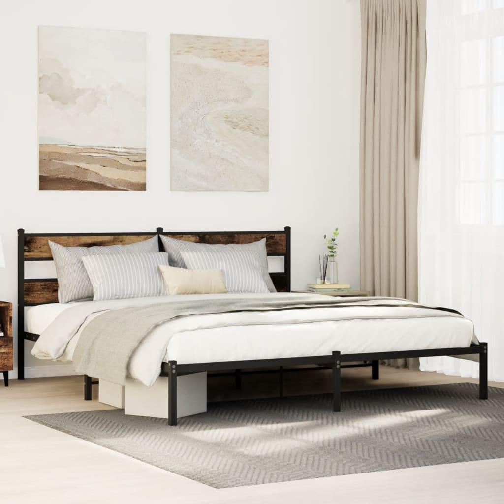 Sengeramme uden madras 193x203 cm metal røget egetræsfarve billede