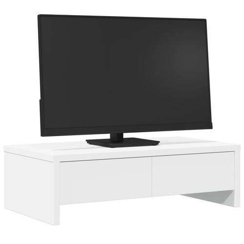 Skærmholder med skuffer 50x27x15 cm konstrueret træ hvid