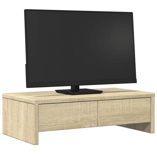 Skærmholder med skuffer 50x27x15 cm konstrueret træ sonoma-eg
