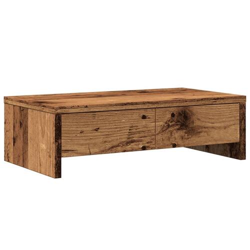 Skærmholder med skuffer 50x27x15 cm konstrueret træ gammelt træ