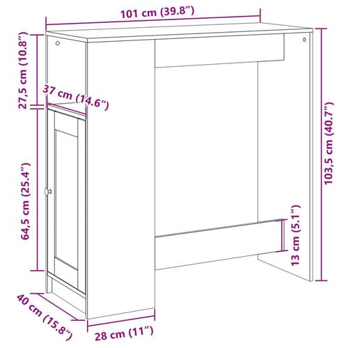 Barbord m. stativer 101x40x103,5 cm konstrueret træ brun egetræ
