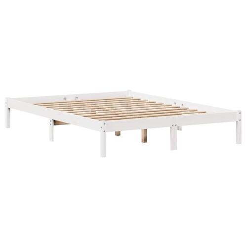 Seng med reol uden madras 150x200 cm massivt fyrretræ hvid