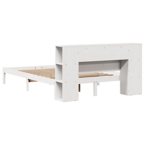 Seng med reol uden madras 150x200 cm massivt fyrretræ hvid