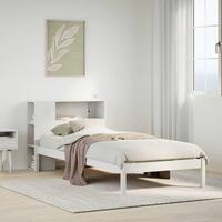 Seng med reol uden madras 75x190 cm massivt fyrretræ hvid