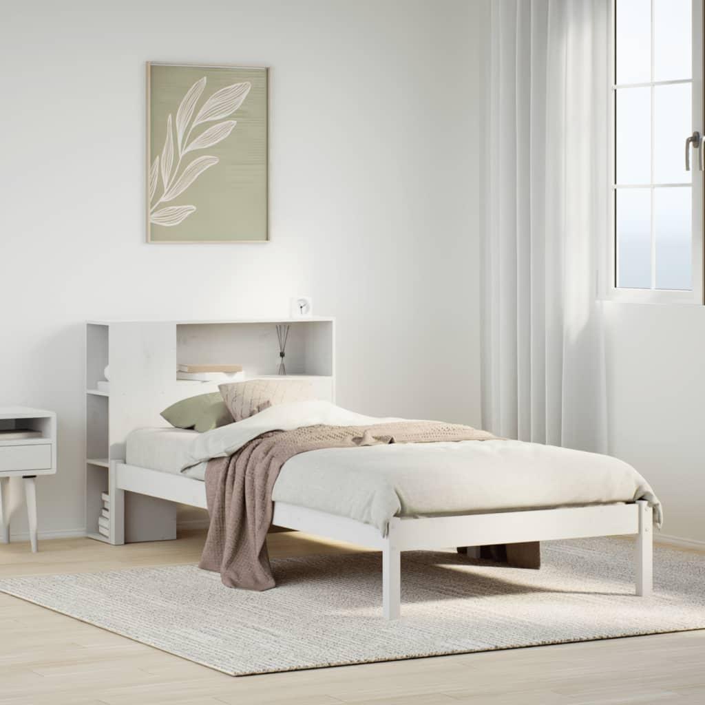 Seng med reol uden madras 75x190 cm massivt fyrretræ hvid