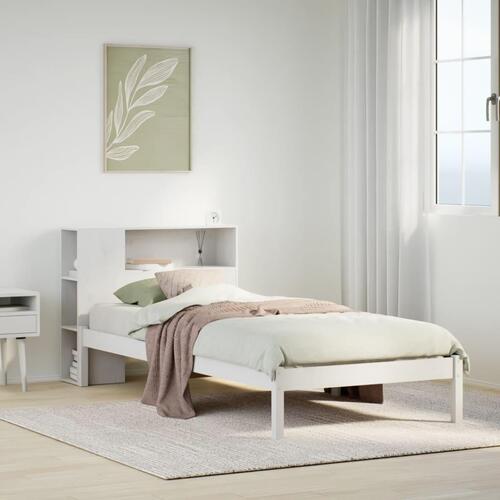 Seng med reol uden madras 90x190 cm massivt fyrretræ hvid